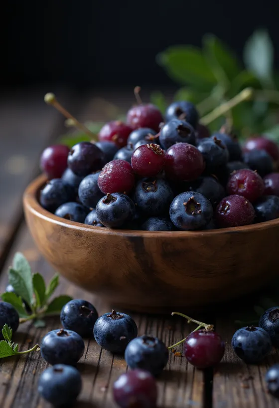Friske aronia-bær, hele og overskårne