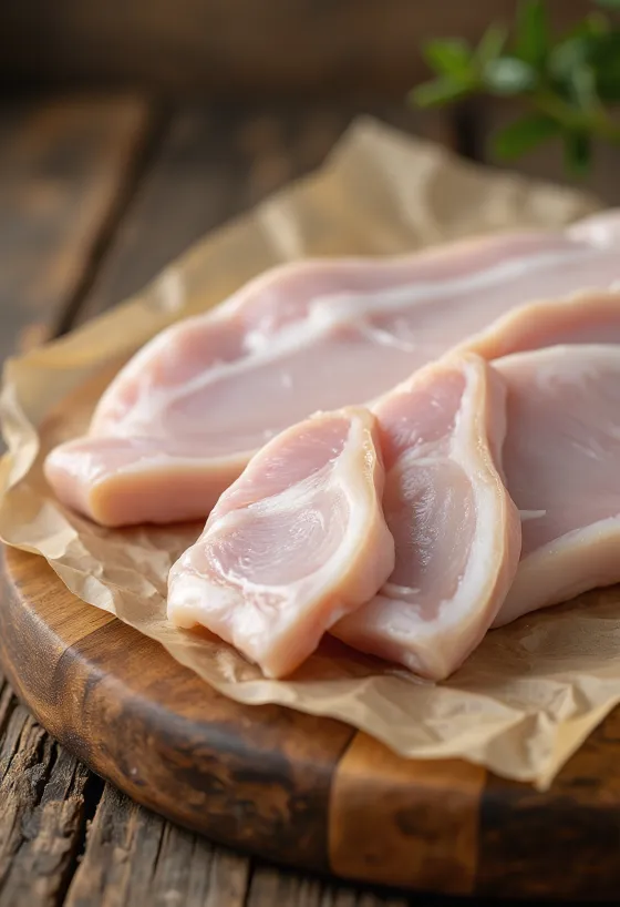 Skåret rå svinehud på træskærebræt, renset og klargjort