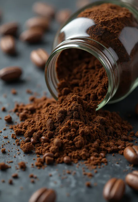 Ristede cikoriekaffegranulater og tørret cikorierod i træske og skål