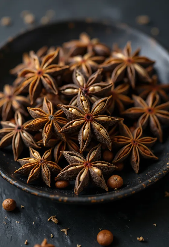 Hel stjerneanis tørret krydderi på træbord