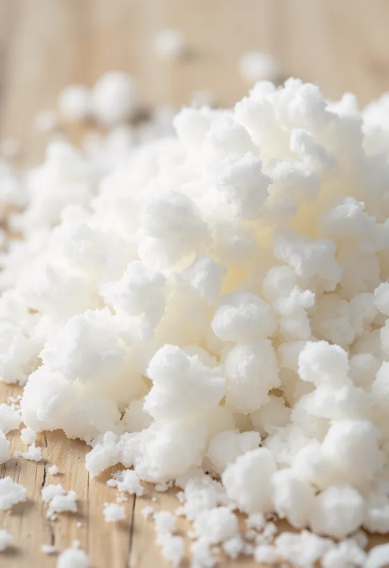 Krystallinsk hvid erythritol sødemiddel i lille skål, med grydeske