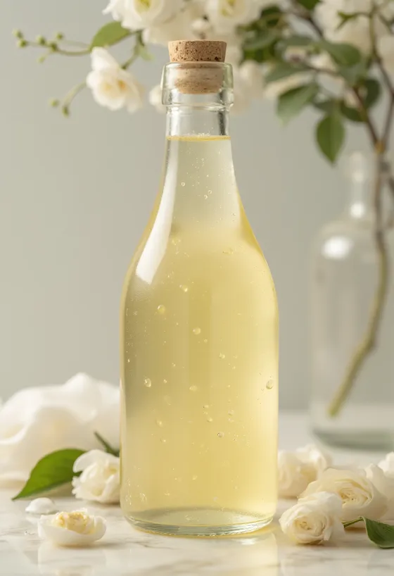 Hvidvinseddike i glasskål med hvide druer og druesaft