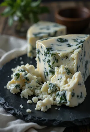 Frisk Gorgonzola ost i skål på træbord