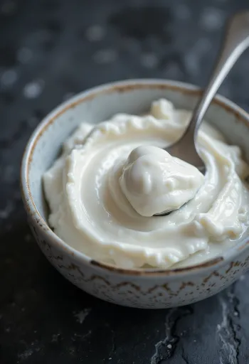 Græsk yoghurt i skål med ske