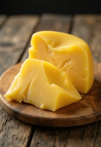 Frisk Gouda ost i skål på træbord