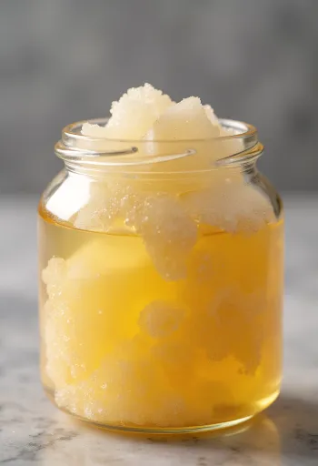 Invertsukkersirup i glas, dryppende fra ske, lys baggrund