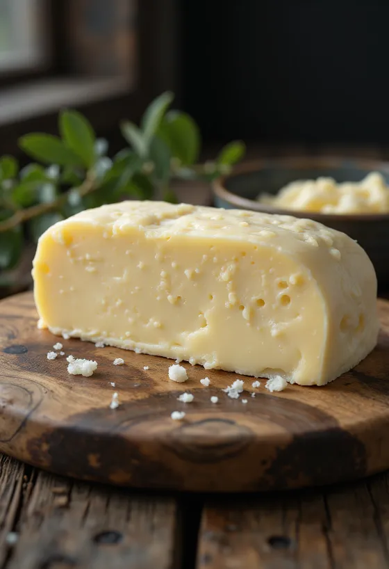 Fåresmør i en lille skål, cremet konsistens, på rustik træoverflade