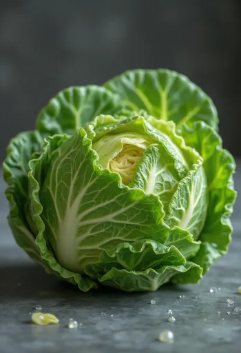 Frisk savoykål med krusede grønne blade på et træbord