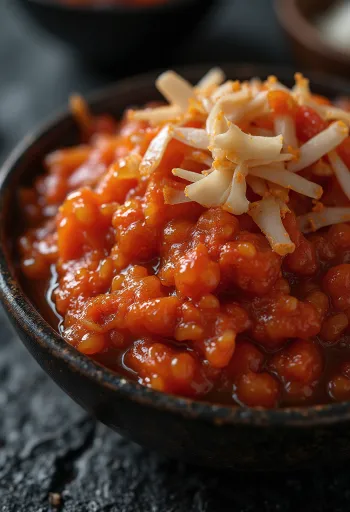 Rå kimchi-ingredienser på træbord: kinakål, gochugaru, hvidløg, ingefær, forårsløg, rispasta, radise og gulerod