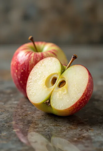 Friske Braeburn-æbler og både på et skærebræt