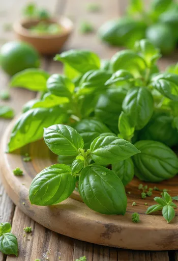 Friske citronbasilikumblade på en tallerken