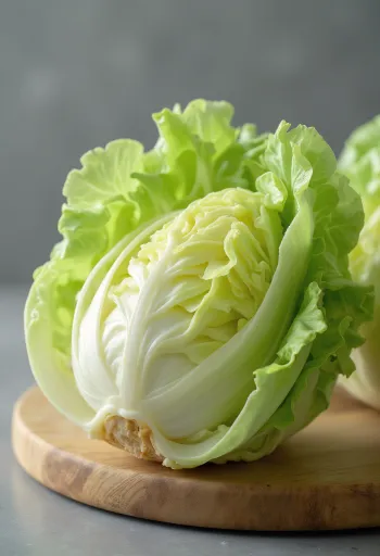 Frisk sukkertop-salat, med lysegrønne blade på skærebræt