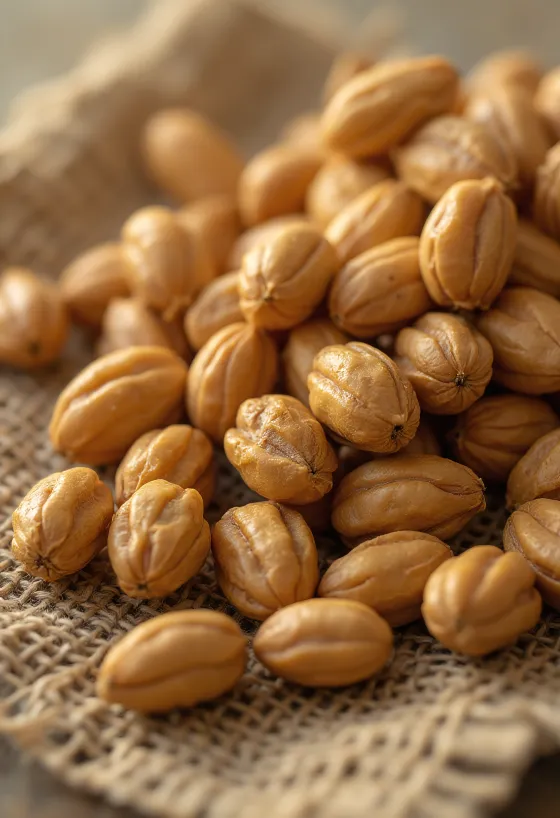 Jordmandler (chufa) knolde på skærebræt med grønt