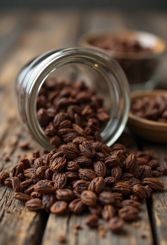 Ristede rugkerner på et skærebræt