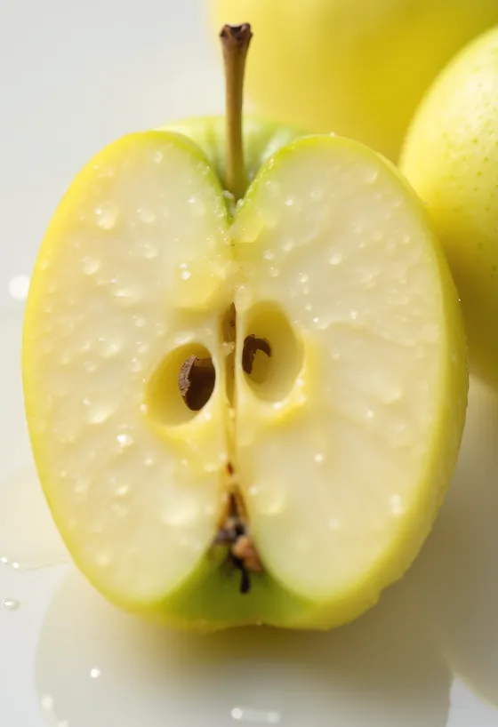 Friske Golden Delicious æbler og både på et skærebræt