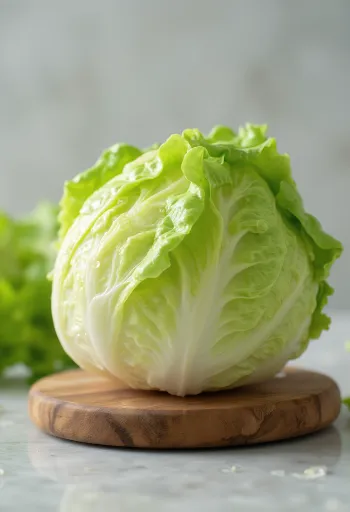 Frisk icebergsalat hvor de indre blade er synlige på et skærebræt