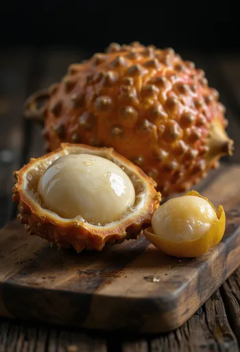 Salak frugt (slangefrugt) skåret i stykker på et skærebræt.