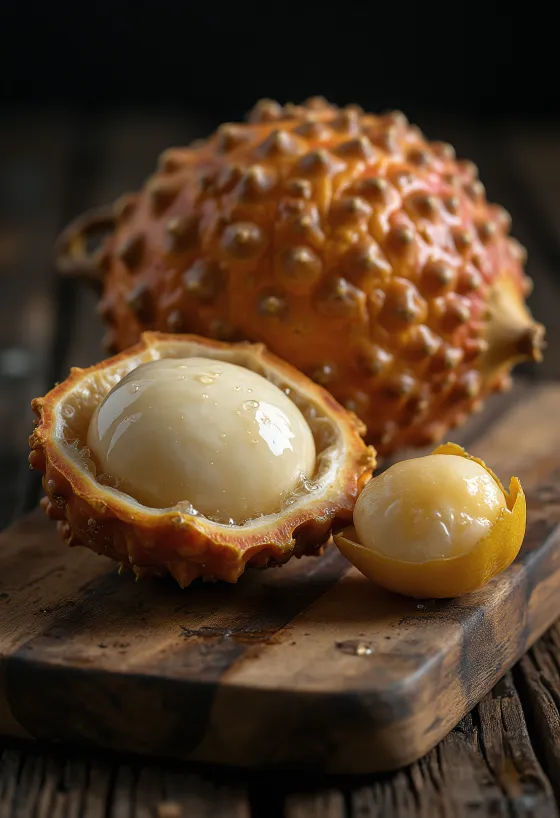 Salak frugt (slangefrugt) skåret i stykker på et skærebræt.