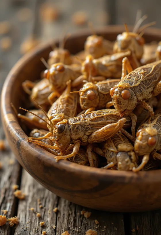 Tilberedte spiselige græshopper serveret som en delikatesse.