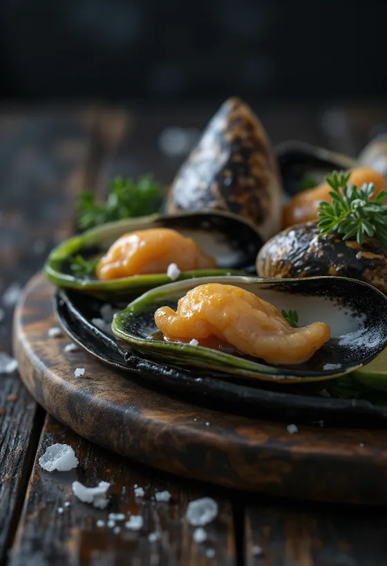 Grønlæbede muslinger på halv skal