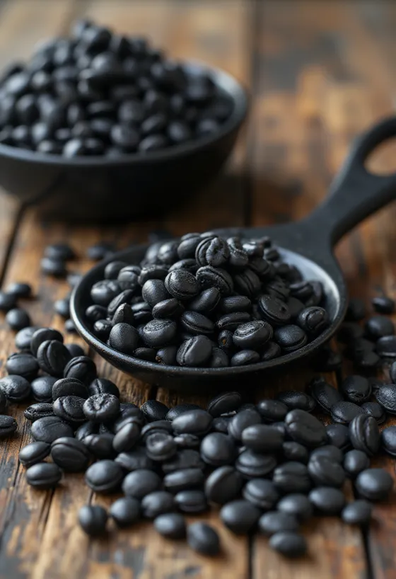 Sorte solsikkefrø med skal i en bunke.