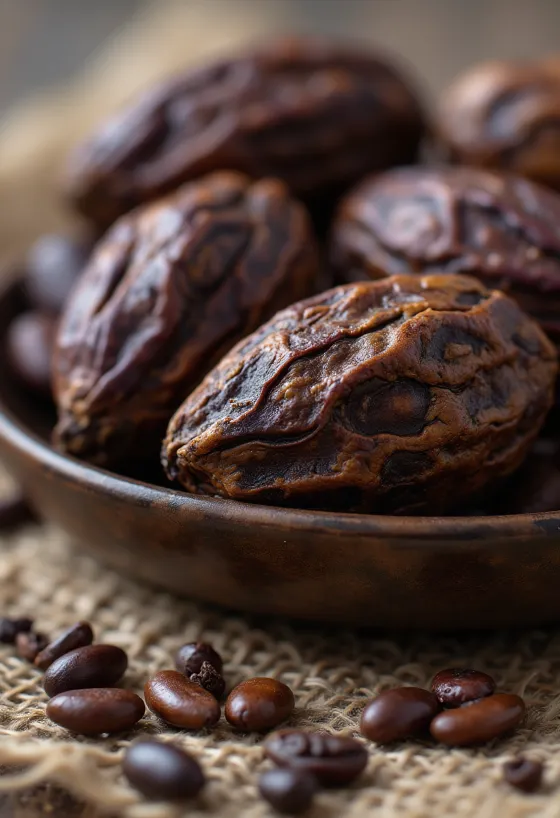 Rå, ufermenterede kakaobønner og frø i naturlig form