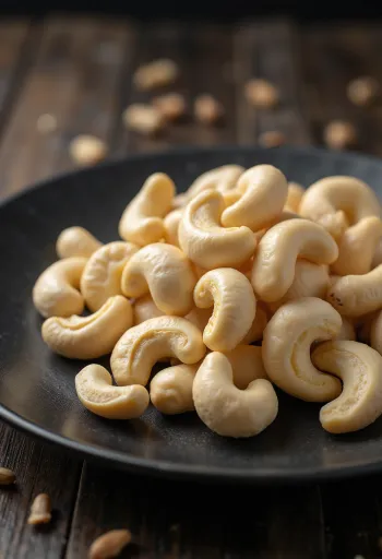 Rå cashewnødder på hvid baggrund i naturlig opstilling