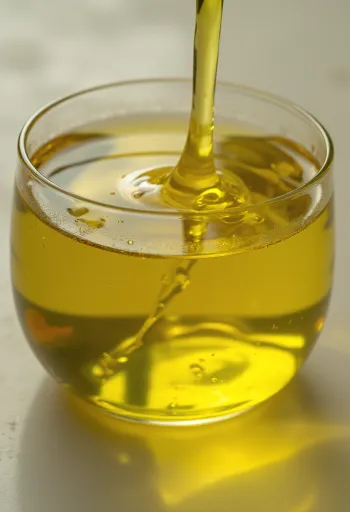 Ekstra jomfruolivenolie i en lille flaske og skål på en lys overflade