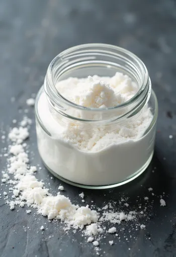 Pektinpulver i en lille skål med en træske på en lys, neutral baggrund