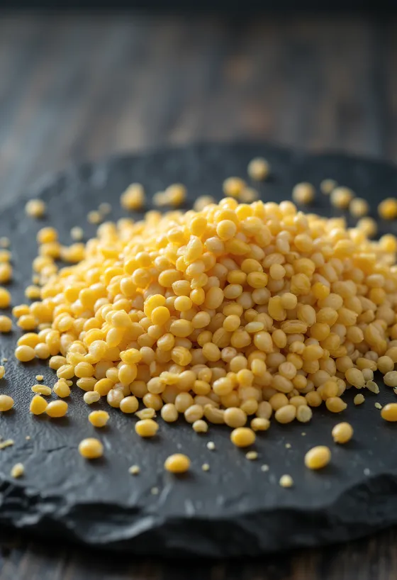 Gule sennepsfrø i keramikskål