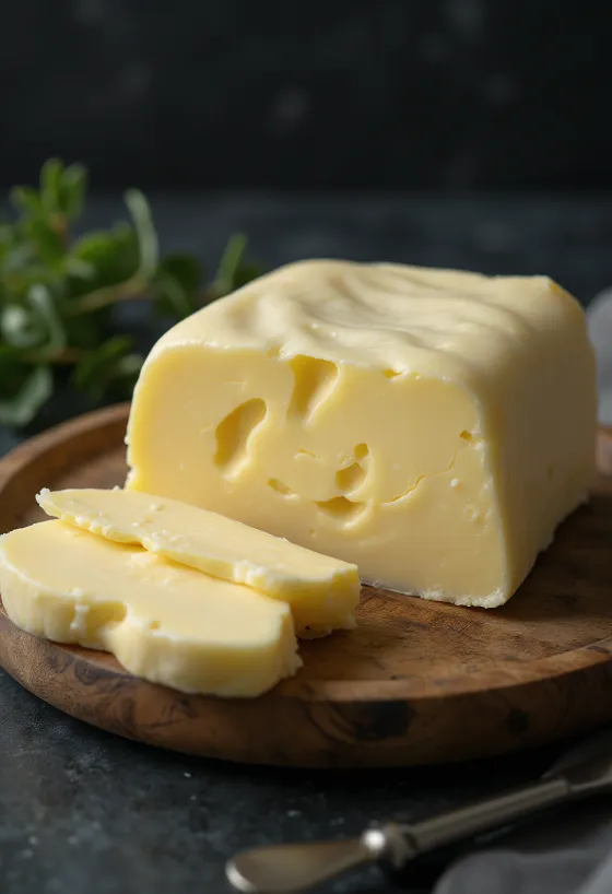 Smør af syret fløde i en lille beholder, ved siden af dryppet syrnet fløde