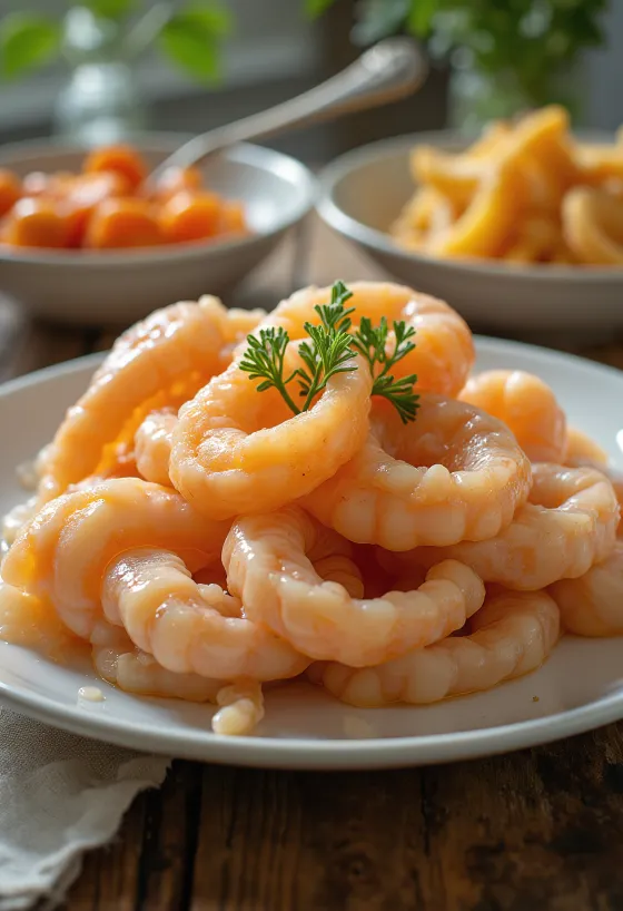 Frisk hjertemuslingekød på is med citron og persille