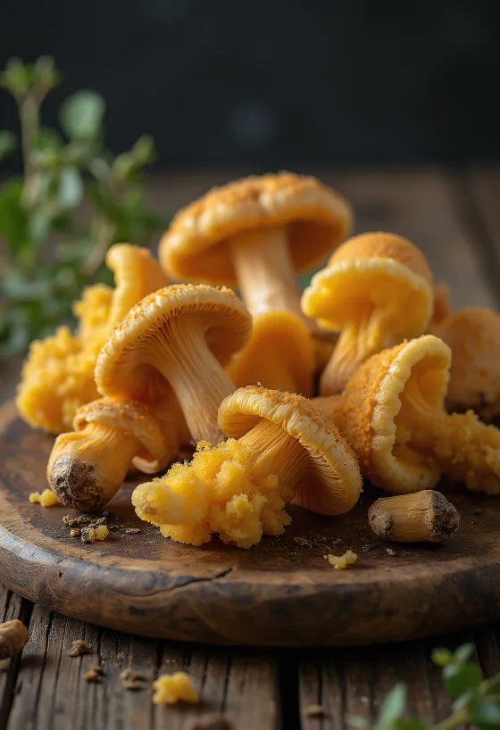 Rensede almindelig fløjlsfod svampe på et træskærebræt klar til madlavning