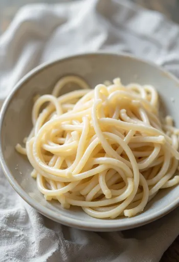 Tørrede udon nudler i en rustik skål på træbord i naturligt lys