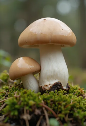 Friske Karl Johan svampe i skov-inspireret køkken på træbord