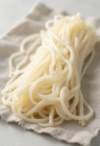 Tørret vermicelli pasta i rede på træbord