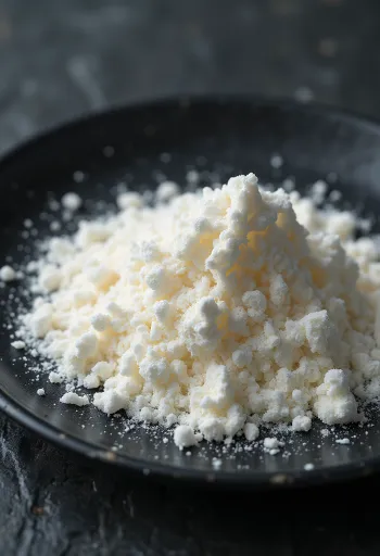 Xanthangummi pulver i lille keramikskål med træske, lys baggrund