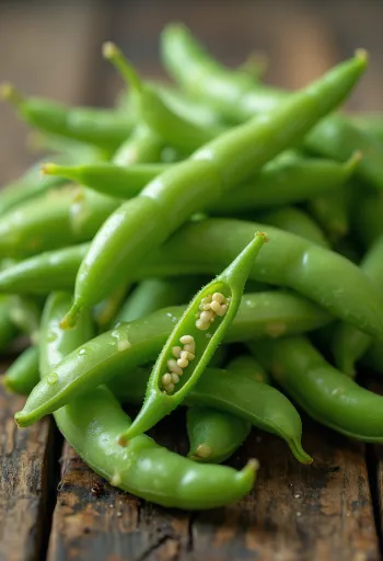 Friske grønne bønnebælge på skærebræt, delvist snittet