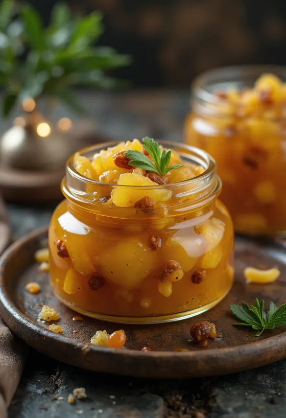 Sød-sur ananaschutney serveret