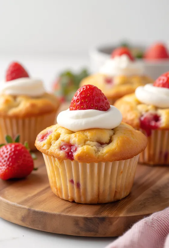 Jordbær muffins med skum serveret