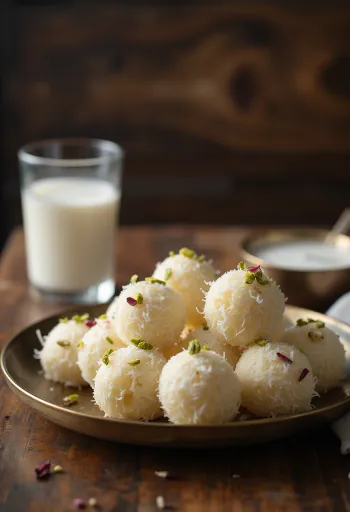 Narkel Naru med pistacie, pyntet med rosenblade