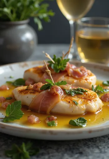 Saltimbocca med citron-smørsauce, rigt smagende kalvekødsskive med prosciutto og salvie