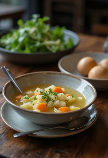Vegansk glaskålssuppe serveret