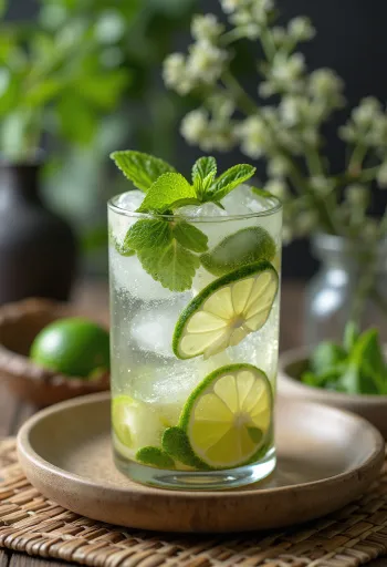 Mojito pyntet med friske mynteblade og limeskiver
