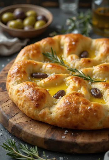 Pizza Focaccia med salt og olivenolie fra Ligurien