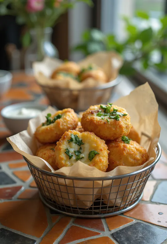 Bolinho de Bacalhau med spinat, serveret med frisk koriander