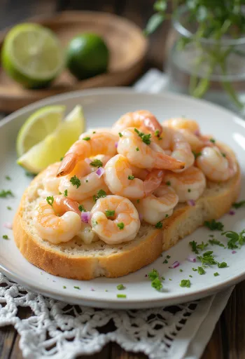 Skagenröra med limeskal serveret på ristet brød, pyntet med frisk dild