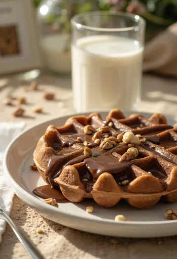 Mælkechokoladevaffel med smeltet chokolade og chokoladestykker