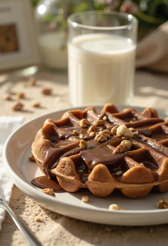 Mælkechokoladevaffel med smeltet chokolade og chokoladestykker