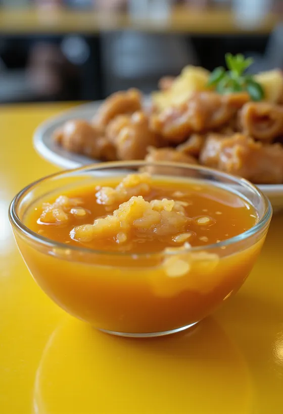 Sød-sur ingefærsauce serveret